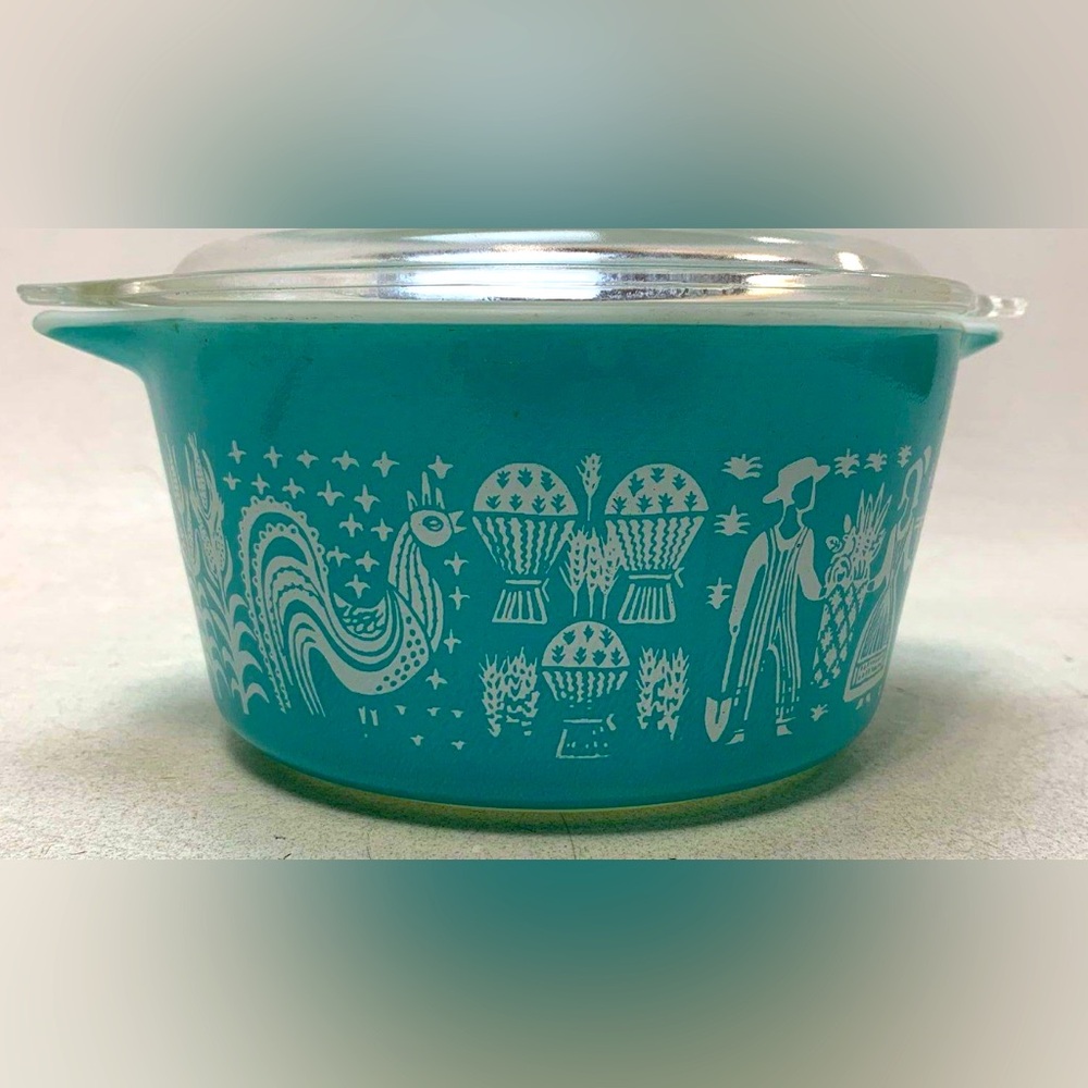 Vintage Pyrex Turquoise Amish Butterprint Casserole Dish Bowl 1 Quart 473 w/ Lid